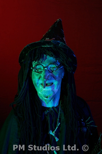 witch with green, blue and a red background