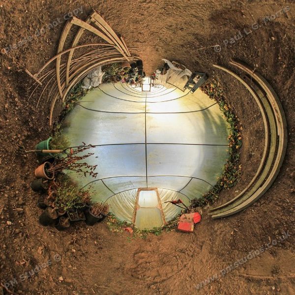 inverted little planet in polytunnel